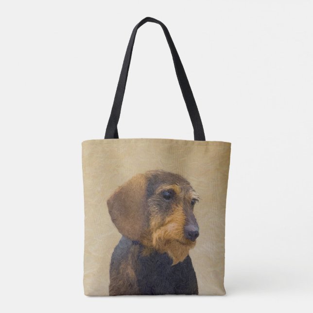 Dachshund (Wirehaired) Painting Original Dog Art Tote Bag (Back)
