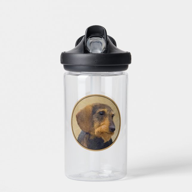 Dachshund (Wirehaired) Painting Original Dog Art Water Bottle (Front)