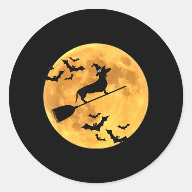 Dachshund Witch Dog Halloween Classic Round Sticker (Front)