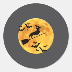 Dachshund Witch Dog Halloween Moon Broomstick Broo Classic Round Sticker