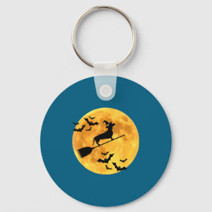 Dachshund Witch Dog Halloween Moon Broomstick Broo Keychain