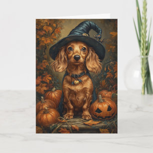 Dachshund Witch Halloween Holiday Card
