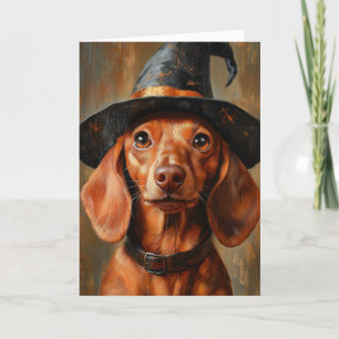 Dachshund Witch Halloween Holiday Card