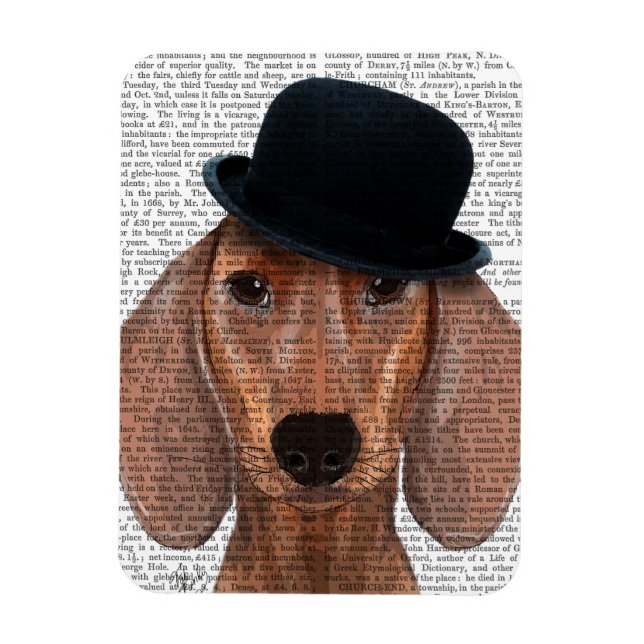 Dachshund with Black Bowler Hat Magnet (Vertical)