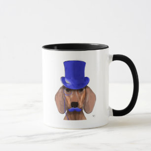 Dachshund With Blue Top Hat and Blue Moustache Mug