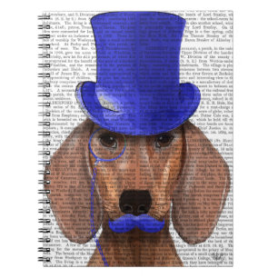 Dachshund With Blue Top Hat and Blue Moustache Notebook