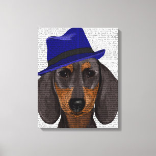 Dachshund With Blue Trilby Canvas Print