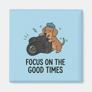 Dachshund With Camera "Focus on Good Times" Blue  Magnet