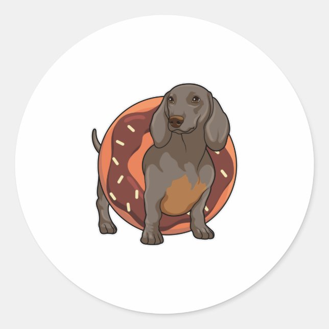 Dachshund with Doughnut Classic Round Sticker (Front)