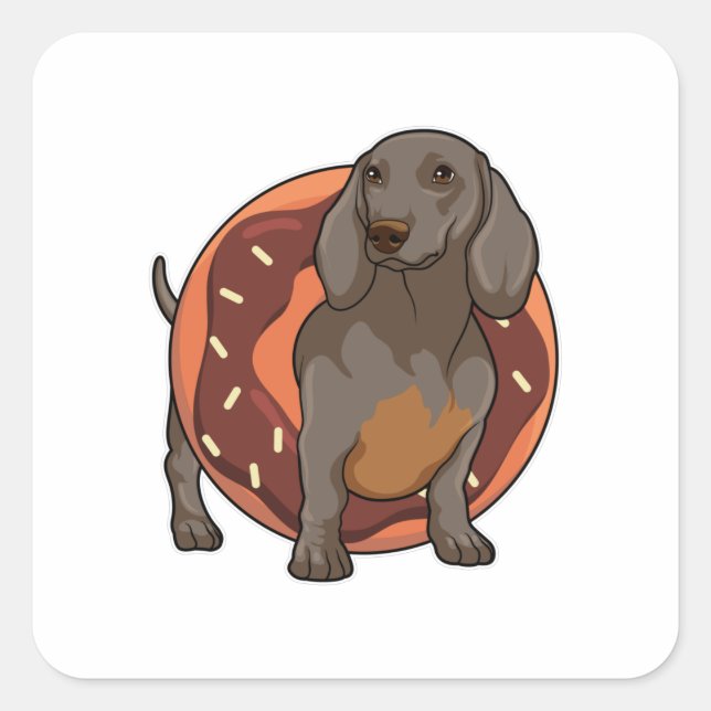 Dachshund with Doughnut Square Sticker (Front)