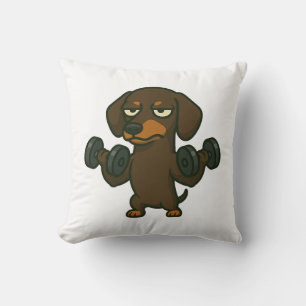 Dachshund with dumbbell fitness training biceps wo throw pillow