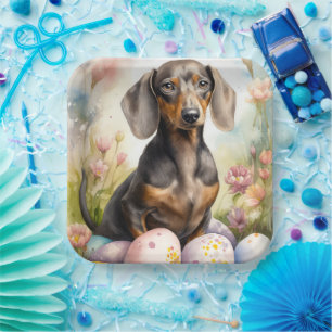 Dachshund with Easter Eggs Paper Plate