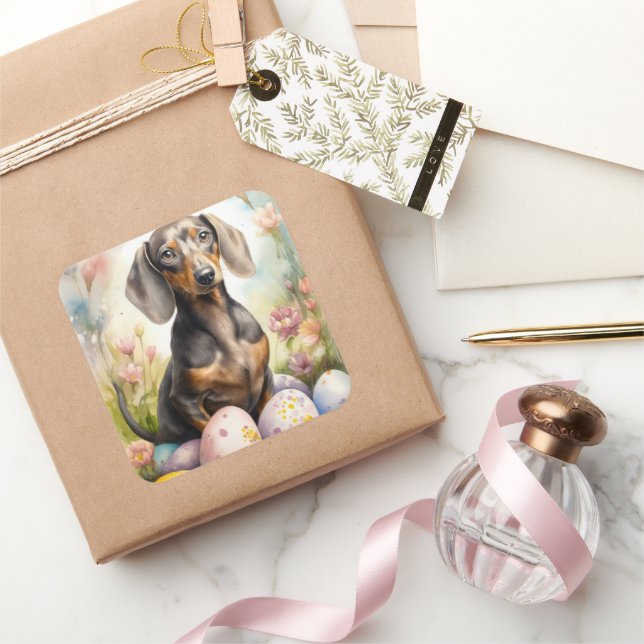 Dachshund with Easter Eggs Square Sticker (Gifting)