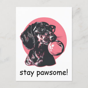 Dachshund with glasses and bubble gum personalized postcard