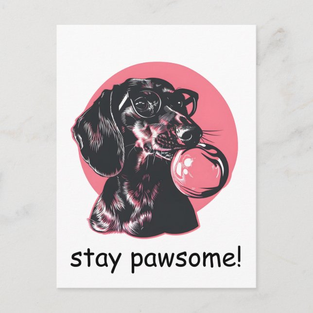 Dachshund with glasses and bubble gum personalized postcard (Front)
