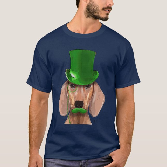 Dachshund With Green Top Hat and Moustache (Front)