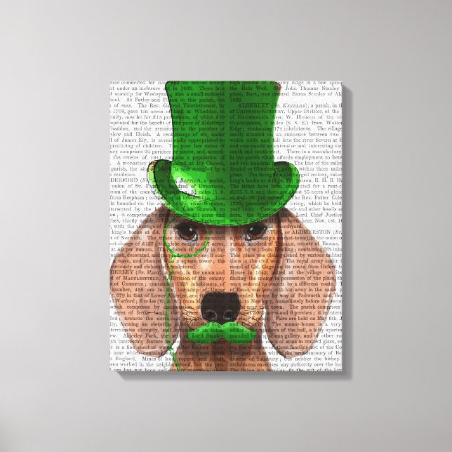 Dachshund With Green Top Hat and Moustache Canvas Print (Front)
