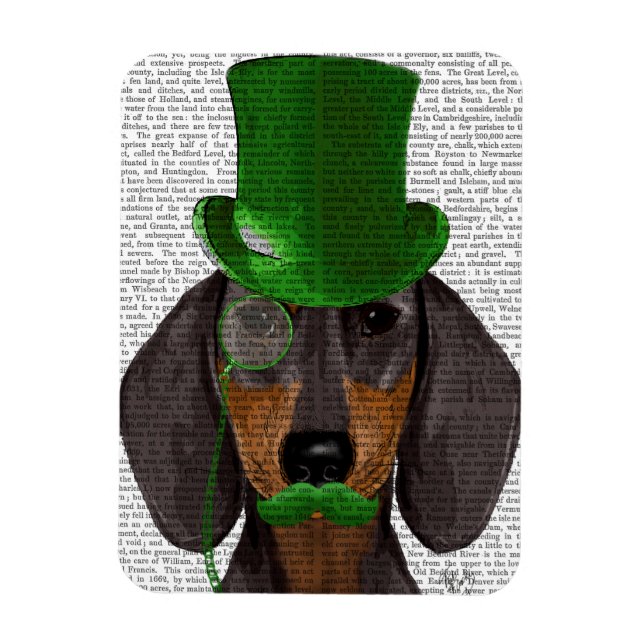 Dachshund with Green Top Hat Black Tan 2 Magnet (Vertical)