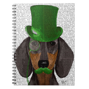 Dachshund with Green Top Hat Black Tan 2 Notebook