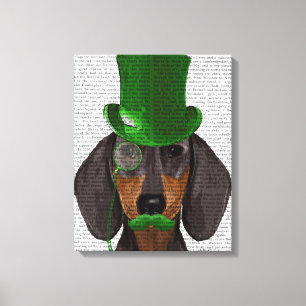 Dachshund with Green Top Hat Black Tan Canvas Print