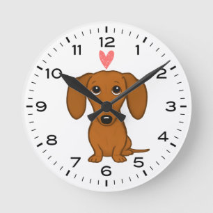Dachshund with Heart Cute Wiener Dog Round Clock