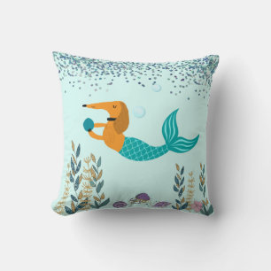 Dachshund with Mermaid Tail Throw Pillow