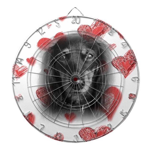 Dachshund with Red Hearts Dartboard (Front)