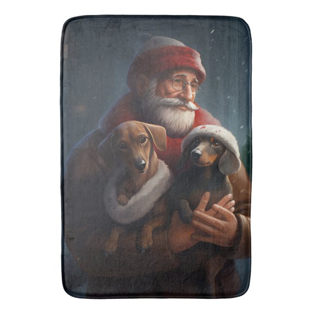 Dachshund With Santa Claus Festive Christmas Bath Mat (Front Vertical)
