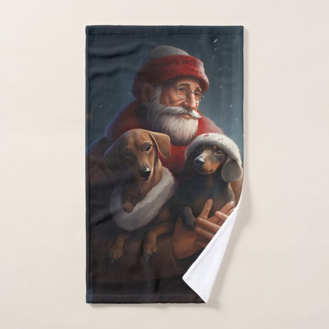 Dachshund With Santa Claus Festive Christmas Bath Towel Set (Hand Towel)