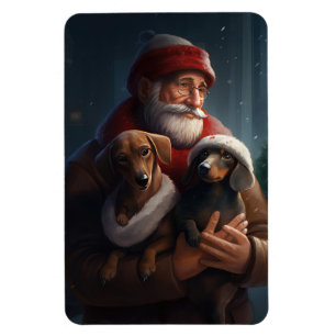 Dachshund With Santa Claus Festive Christmas Magnet