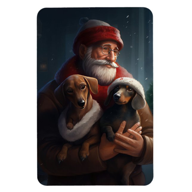 Dachshund With Santa Claus Festive Christmas Magnet (Vertical)