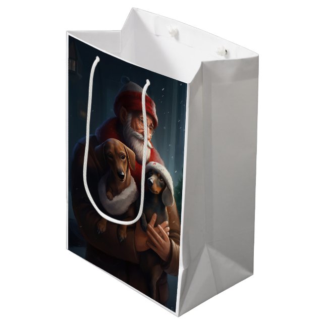 Dachshund With Santa Claus Festive Christmas Medium Gift Bag (Front Angled)