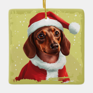 Dachshund With Santa Claus Outfit - Christmas 1 Ceramic Ornament