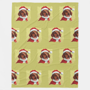 Dachshund With Santa Claus Outfit - Christmas 1 Fleece Blanket