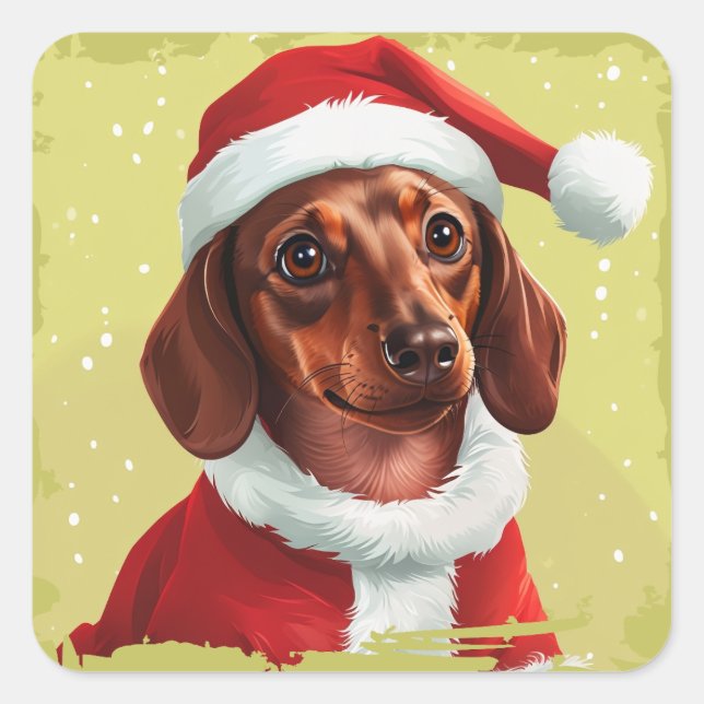 Dachshund With Santa Claus Outfit - Christmas 1 Square Sticker (Front)