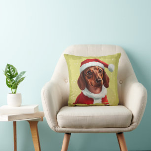 Dachshund With Santa Claus Outfit - Christmas 1 Throw Pillow
