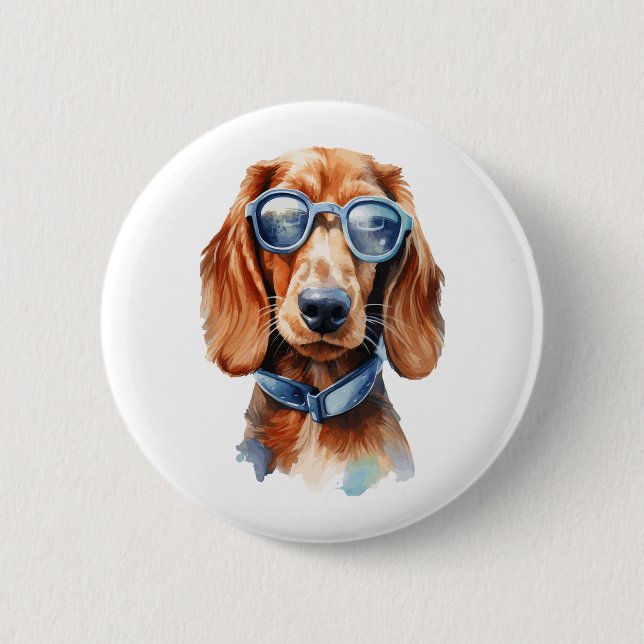 Dachshund with Sunglasses 5 2 Inch Round Button (Front)