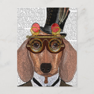 Dachshund with Top Hat and Goggles Postcard
