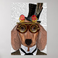Dachshund with Top Hat and Goggles