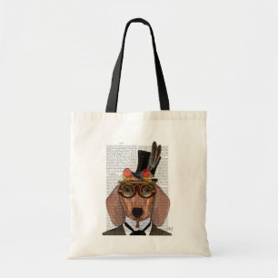 Dachshund with Top Hat and Goggles Tote Bag