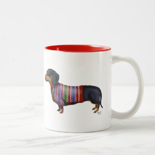 Dachshund With Woolly Sweater Two-Tone Coffee Mug