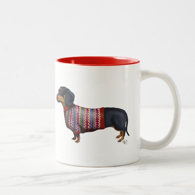 Dachshund With Woolly Sweater Two-Tone Coffee Mug (Right)