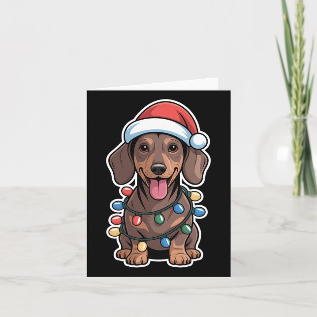 Dachshund Wrapped In Christmas Lights  Card (Front)