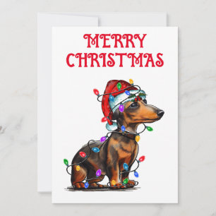 "DACHSHUND WRAPPED IN CHRISTMAS LIGHTS" INVITATION