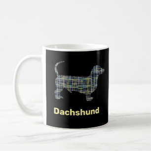 Dachshund Yellow & Blue Grid Lines Coffee Mug
