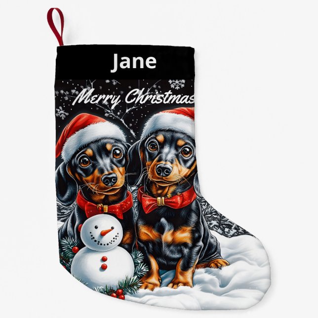 Dachshunds and Snowman Christmas Stocking (Front)