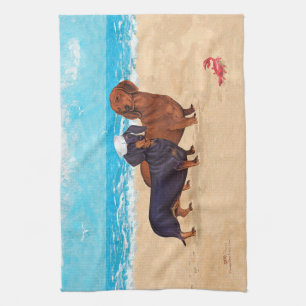 Dachshunds at the Beach Kitchen Towel