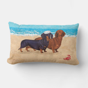 Dachshunds at the Beach  Lumbar Pillow