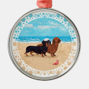 Dachshunds at the Beach Metal Ornament