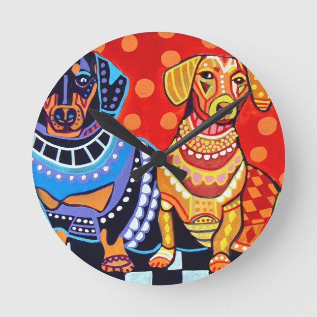 Dachshunds by Heather Galler Round Clock (Front)